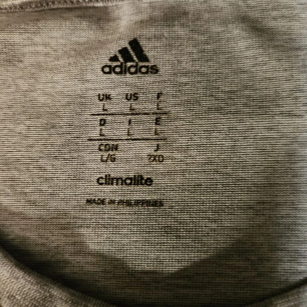 Adidas Climalite Mens Large Crew SS Gray Moisture Wicking‎ Athletic Tee